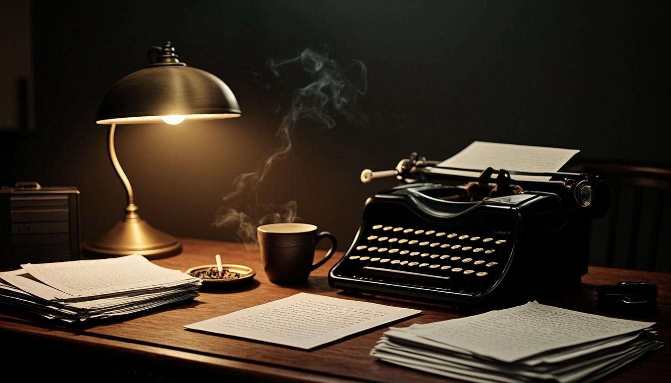 Business workspace with a laptop and desk lamp